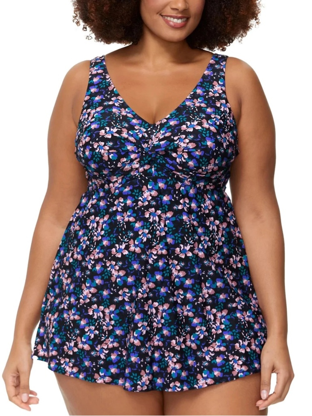 Raisins Lucia Swim dress V Neck Swimsuit Bathing Suit in Navy Floral Print 18W